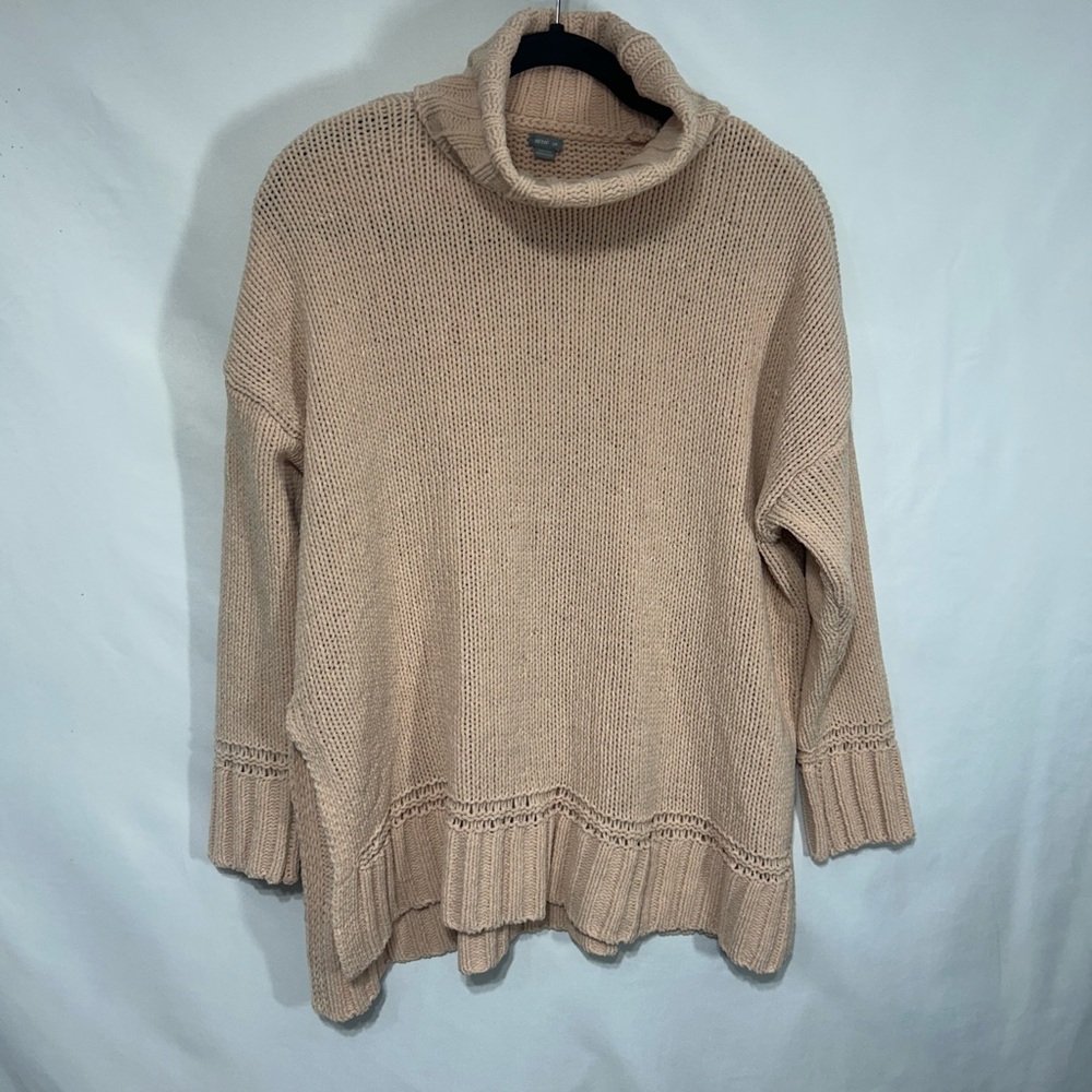 Aerie Soft Beige Turtleneck Sweater with split hem.